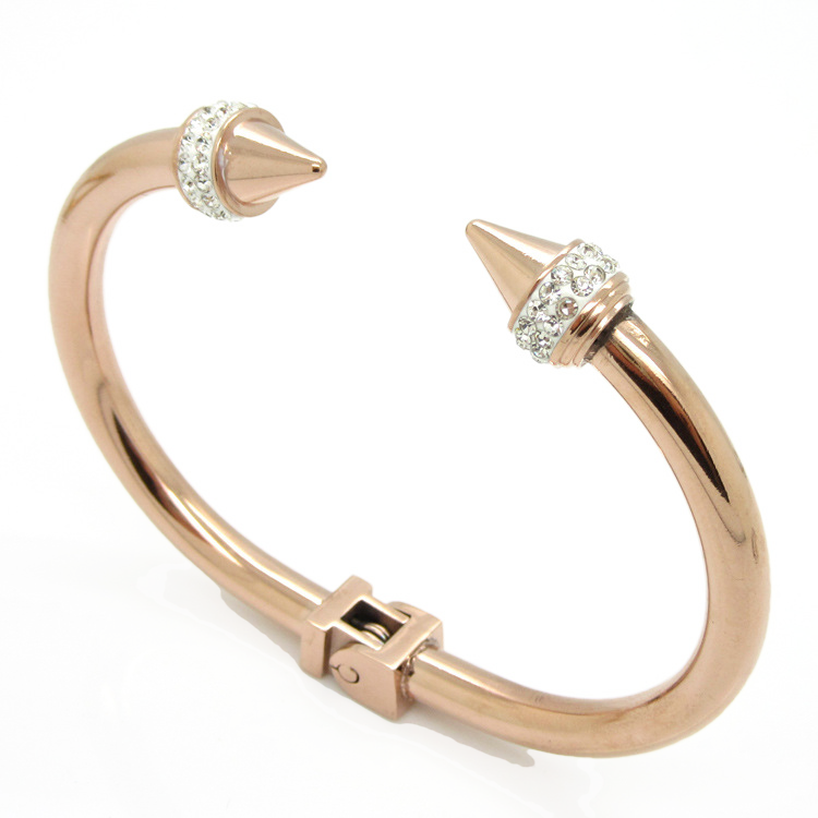 5pcs/lot Stainless Steel Rhinestone Pave Double Nail Bangle for Women Rose Gold-5pcs Women Bracelets Charms Beads Beyond