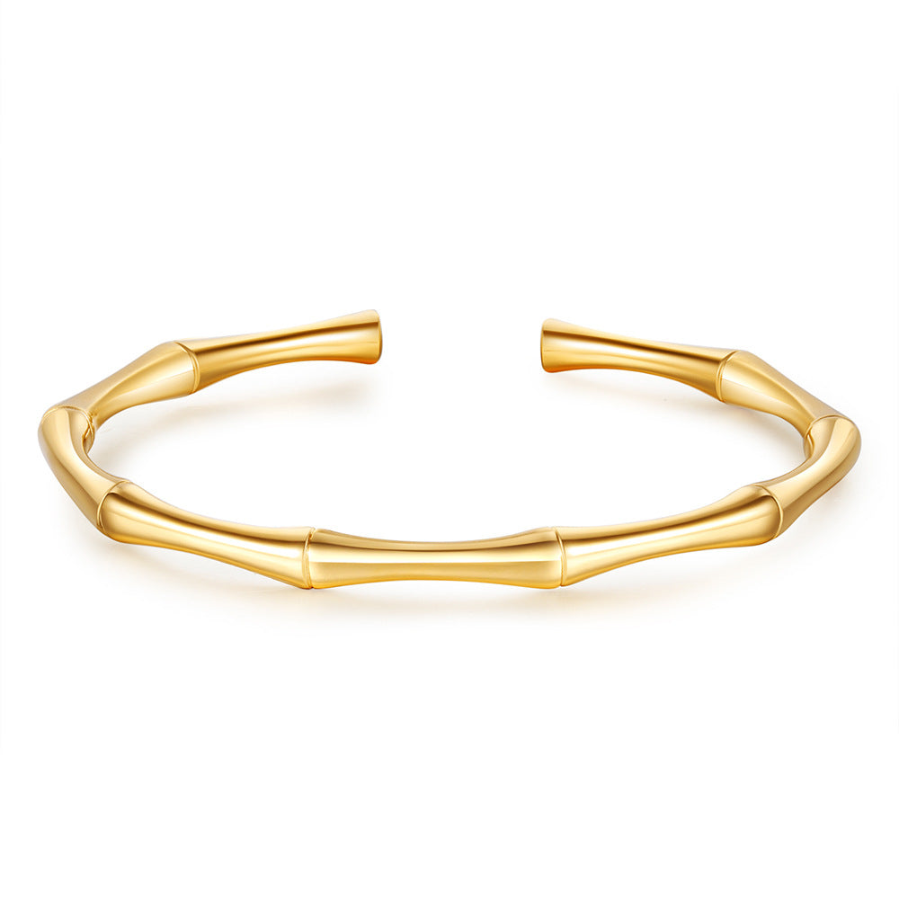 5pcs /lot Bamboo Style Stainless Steel Open Bangles for Women Gold Women Bracelets Charms Beads Beyond