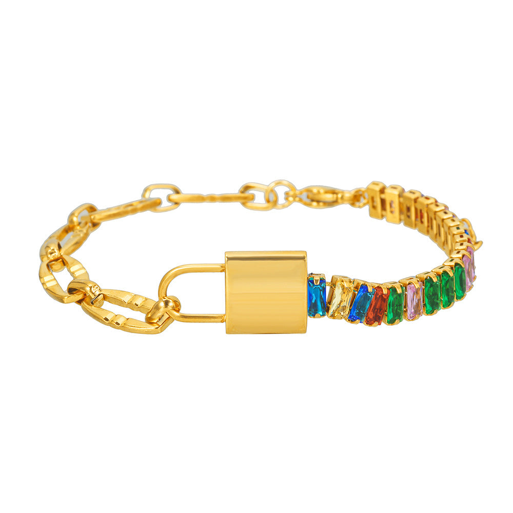 5pcs /lot Stainless Steel Multicolor CZ Lock Bracelets for Women Multicolor CZ Women Bracelets Charms Beads Beyond