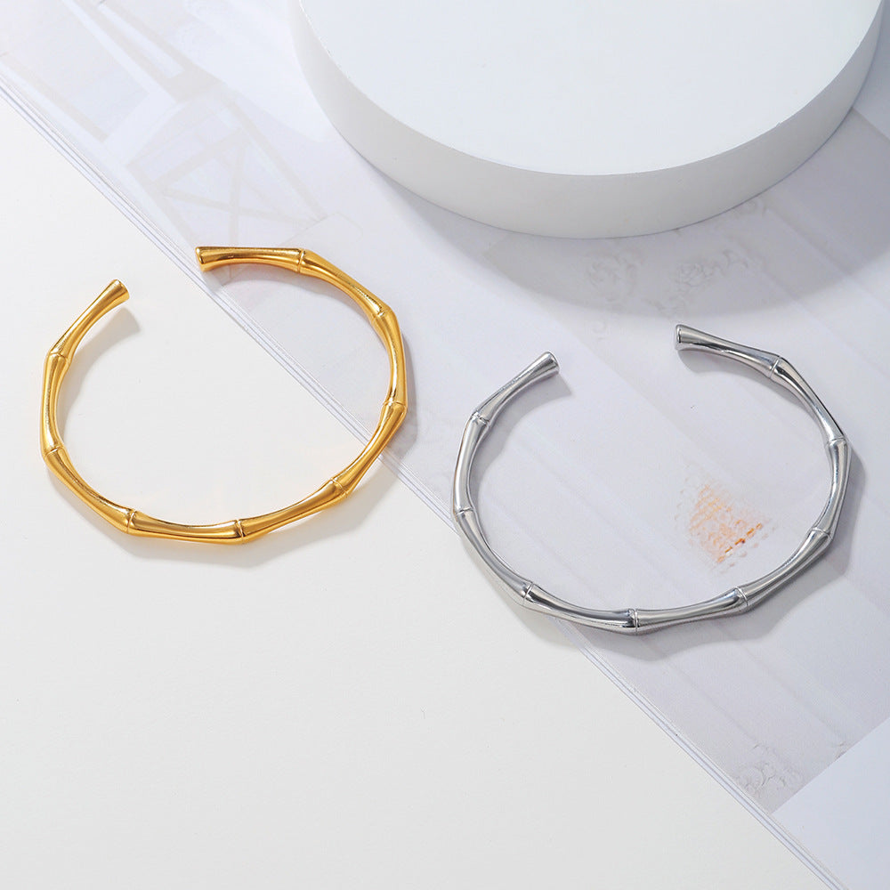 5pcs /lot Bamboo Style Stainless Steel Open Bangles for Women Mix Colors Women Bracelets Charms Beads Beyond