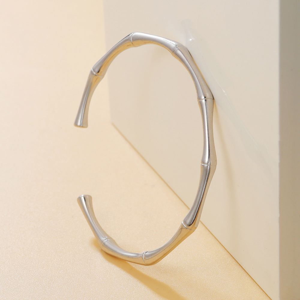 5pcs /lot Bamboo Style Stainless Steel Open Bangles for Women Women Bracelets Charms Beads Beyond