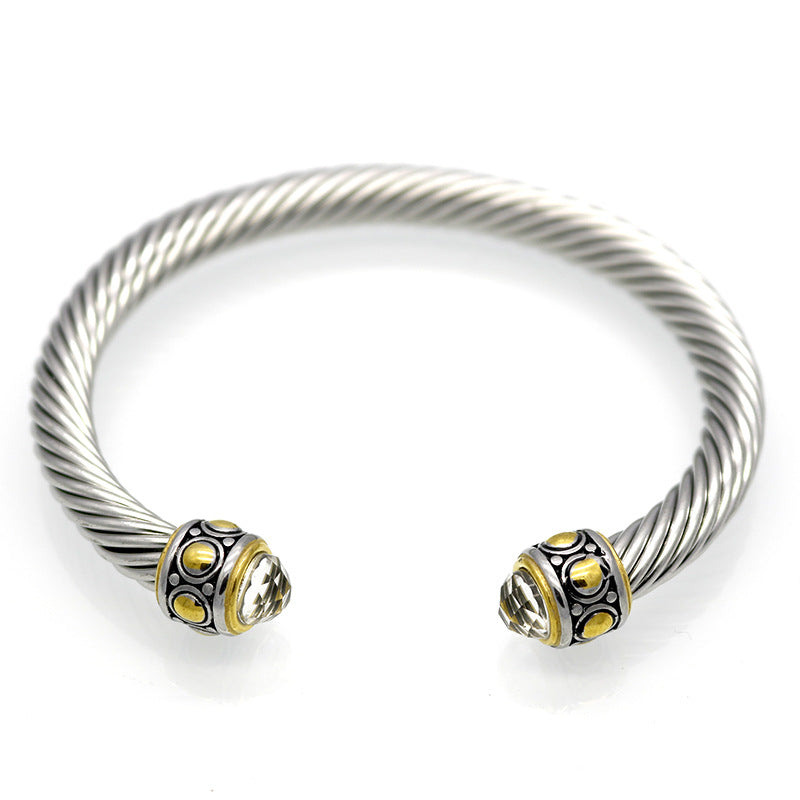 5pcs/lot Stainless Steel Colorful Diamond Open Bangle for Women Clear Rhinestone Women Bracelets Charms Beads Beyond