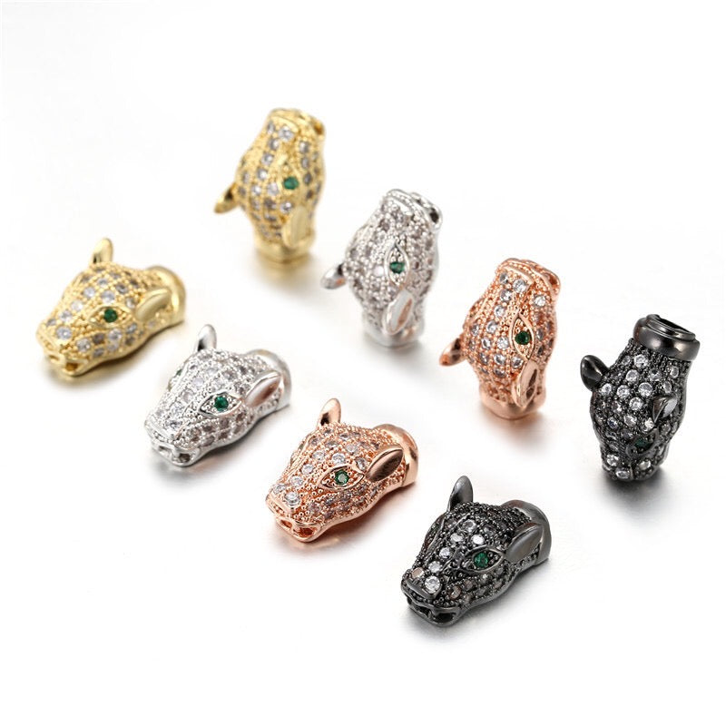 10pcs/lot 15 *10mm Clear CZ Paved Panther Spacers CZ Paved Spacers Animal Spacers Charms Beads Beyond