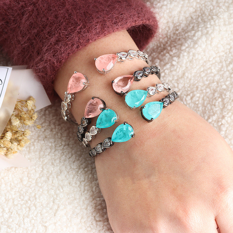 4pcs/lot Pink/Green CZ Paved Open Bracelet Women Bracelets Charms Beads Beyond