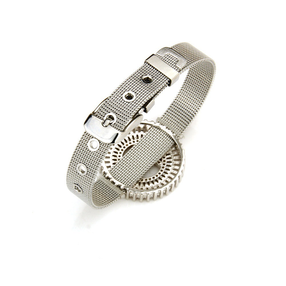 10pcs/lot CZ Paved Initial Alphabet Charm Stainless Steel Bracelet -Silver Women Bracelets Charms Beads Beyond