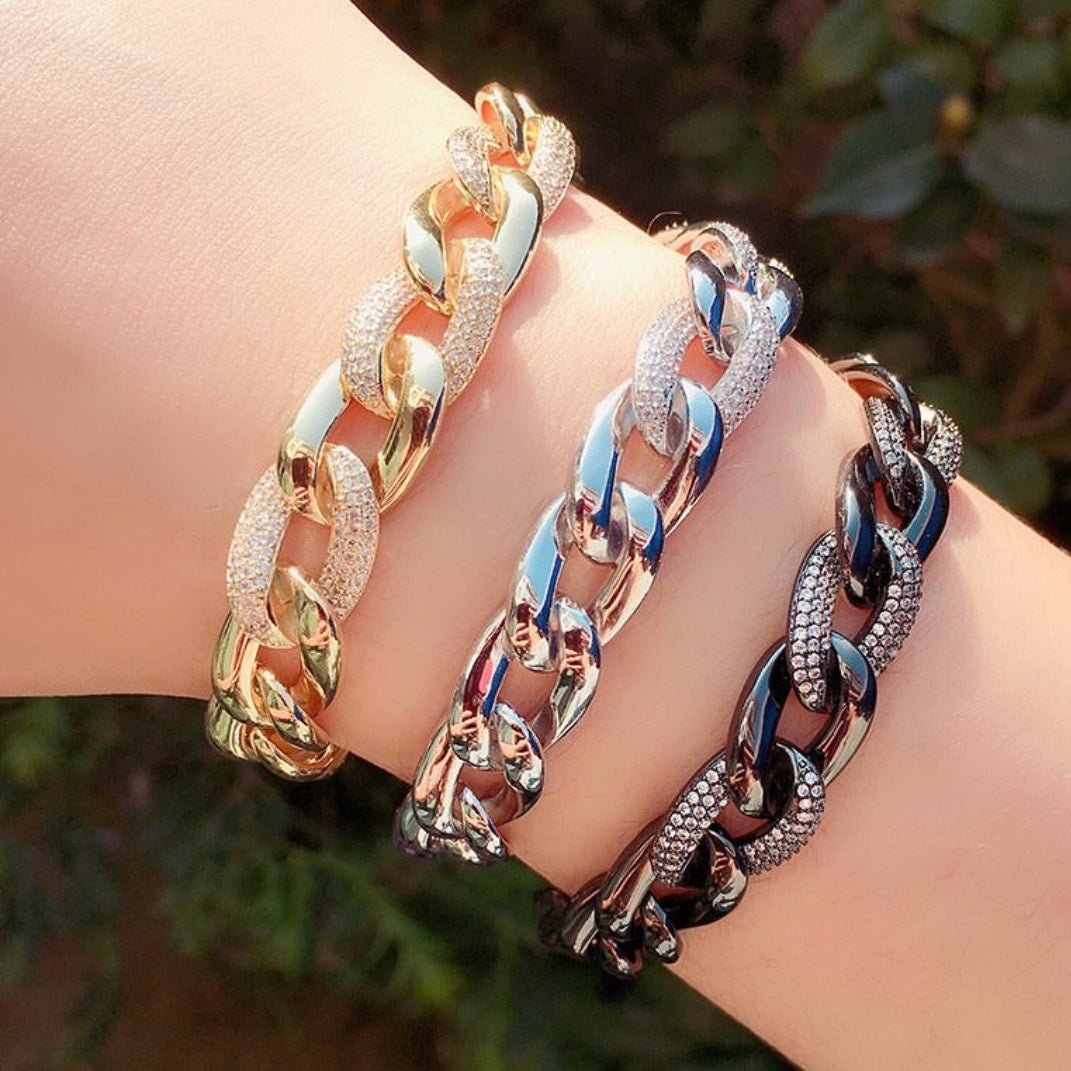3pcs/lot CZ Pave Chain Link Bracelet Women Bracelets Charms Beads Beyond
