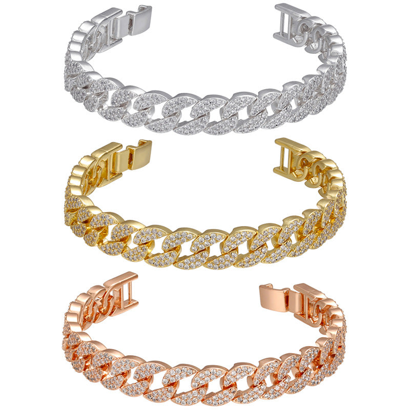 2pcs/lot 7inch Gold Silver Rose Gold CZ Pave Cuban Chain Bracelet Cuban Chains Charms Beads Beyond