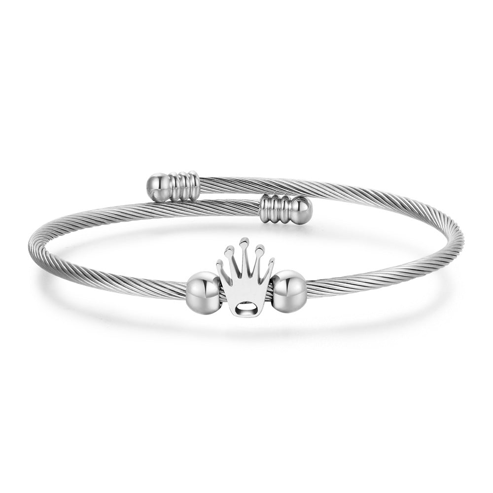 5pcs/lot Crown Stainless Steel Open Adjustable Bangle for Women Silver-5pcs Women Bracelets Charms Beads Beyond