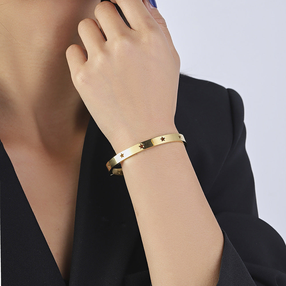 5pcs/lot Hollow Star Stainless Steel Bangle for Women Women Bracelets Charms Beads Beyond