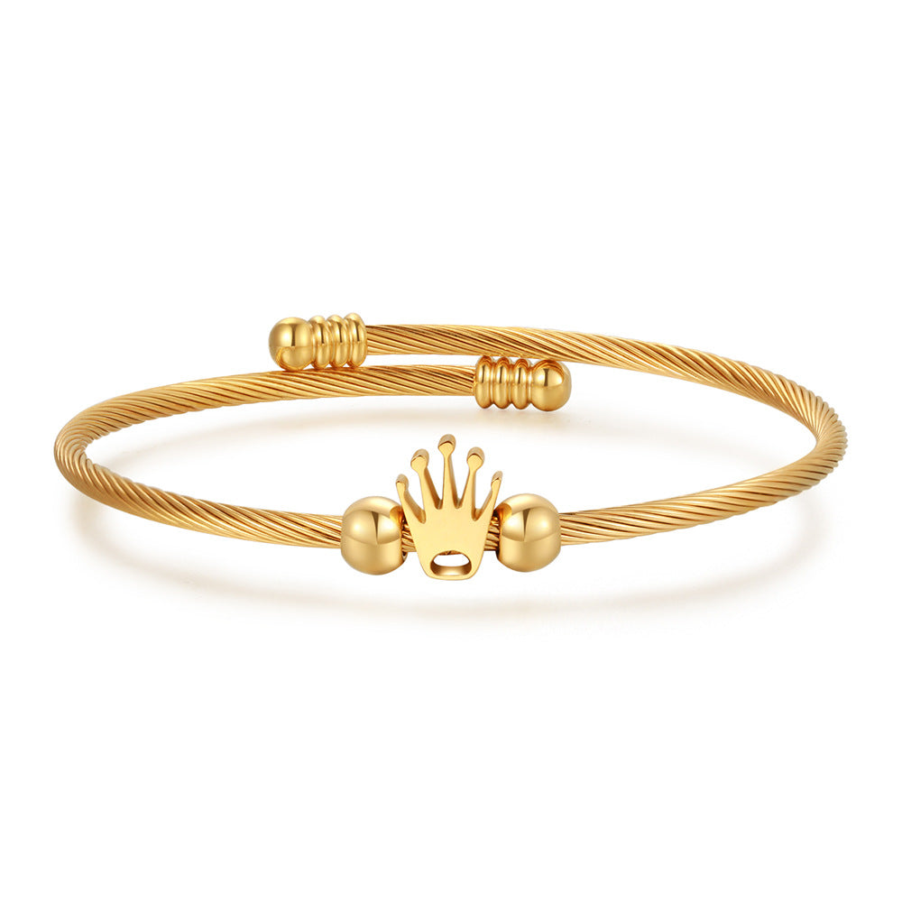 5pcs/lot Crown Stainless Steel Open Adjustable Bangle for Women Gold-5pcs Women Bracelets Charms Beads Beyond