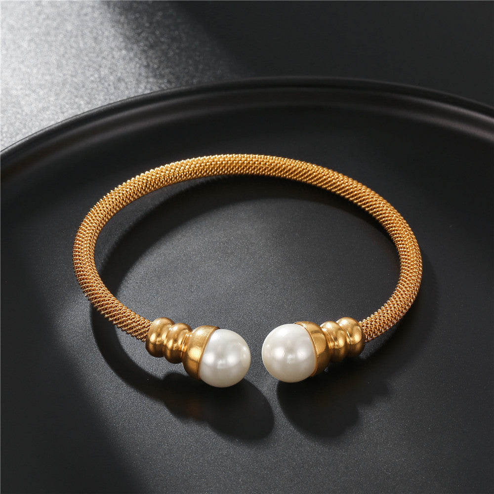 5pcs/lot Stainless Steel Pearl Open Bangle for Women Women Bracelets Charms Beads Beyond