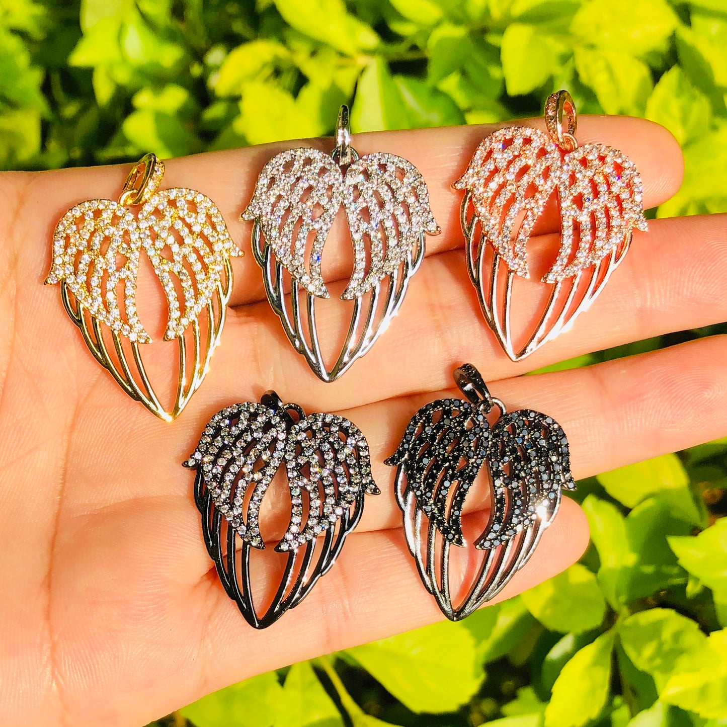 10pcs/lot 28*24mm CZ Paved Angel Wing Charms Mix Color CZ Paved Charms Wings Charms Beads Beyond