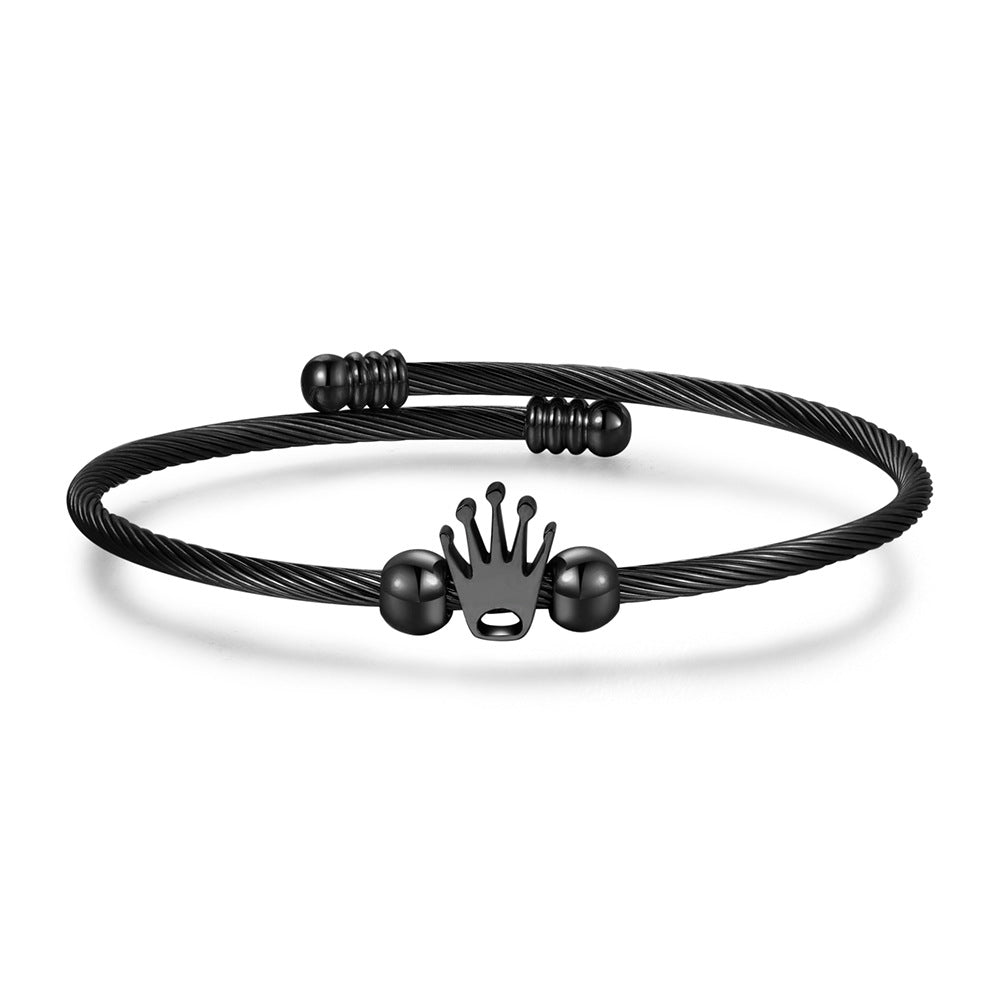 5pcs/lot Crown Stainless Steel Open Adjustable Bangle for Women Black-5pcs Women Bracelets Charms Beads Beyond
