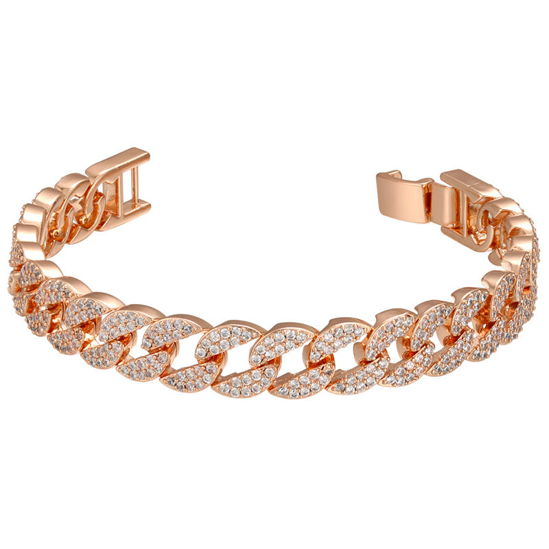 2pcs/lot 7inch Gold Silver Rose Gold CZ Pave Cuban Chain Bracelet Rose Gold Cuban Chains Charms Beads Beyond