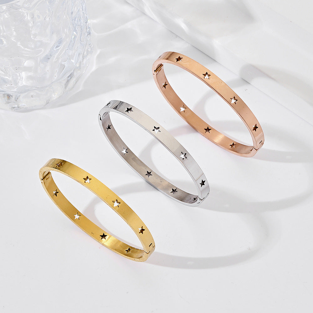 5pcs/lot Hollow Star Stainless Steel Bangle for Women Mix Color-5pcs Women Bracelets Charms Beads Beyond