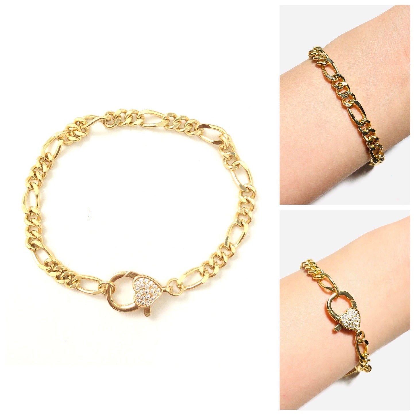 5pcs/lot 7/8/9 inch Heart Clasp Gold Plated Chain Bracelet Women Bracelets Charms Beads Beyond