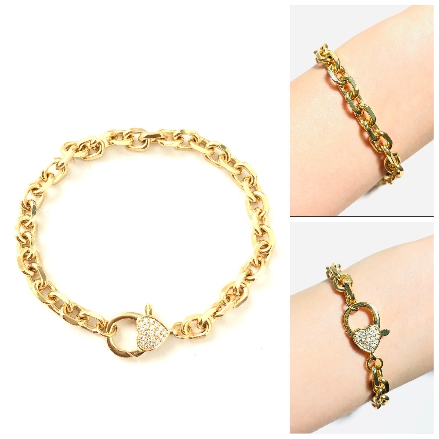 5pcs/lot 7/8/9 inch Heart Clasp Gold Plated Chain Bracelet Women Bracelets Charms Beads Beyond