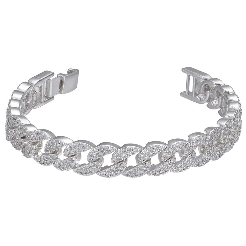 2pcs/lot 7inch Gold Silver Rose Gold CZ Pave Cuban Chain Bracelet Silver Cuban Chains Charms Beads Beyond