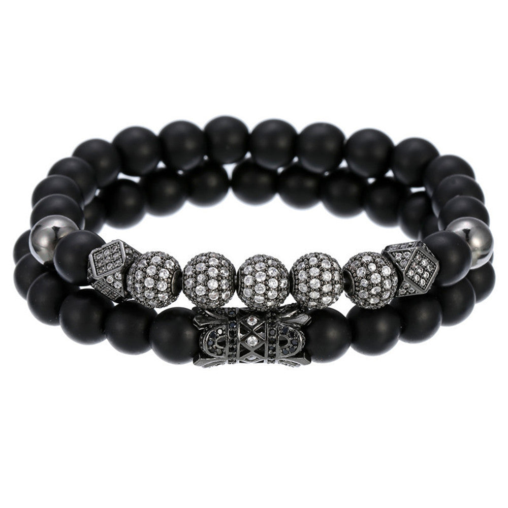 5 sets/lot 8mm CZ Paved Ball Matte Stone Beads Bracelets Black Men Bracelets Charms Beads Beyond