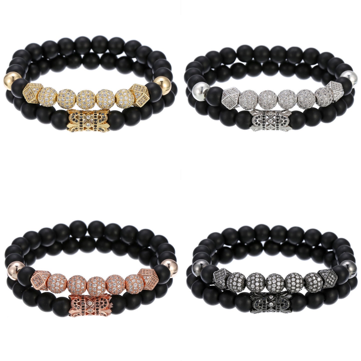 5 sets/lot 8mm CZ Paved Ball Matte Stone Beads Bracelets Mix Colors Men Bracelets Charms Beads Beyond