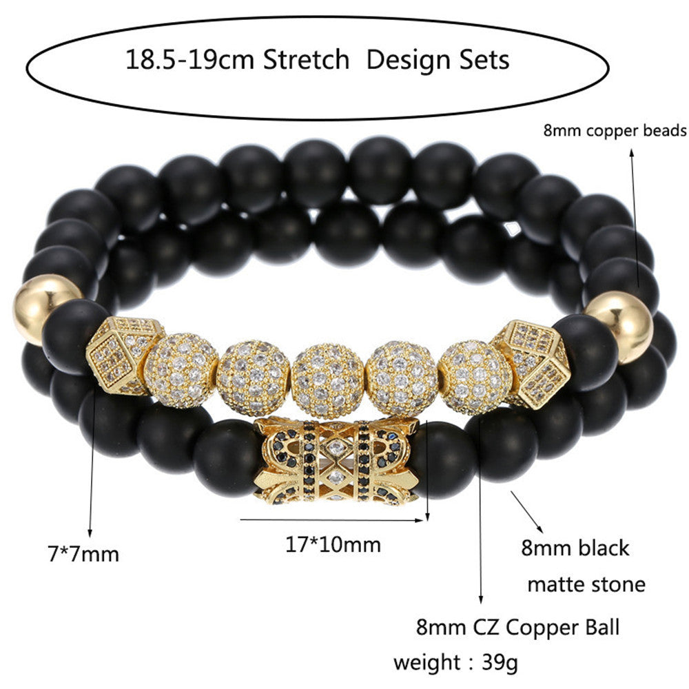 5 sets/lot 8mm CZ Paved Ball Matte Stone Beads Bracelets Men Bracelets Charms Beads Beyond