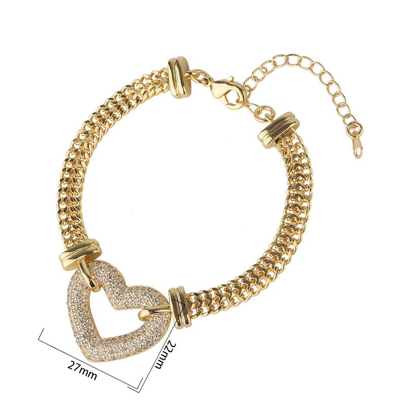 2pcs/lot CZ Paved Heart Chain Necklace + Bracelet Set Women Bracelets Charms Beads Beyond