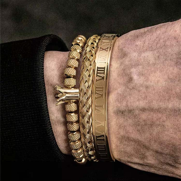 3pcs/set Crown Bracelet & Roman Numeral Bangle Set Men Bracelets Charms Beads Beyond