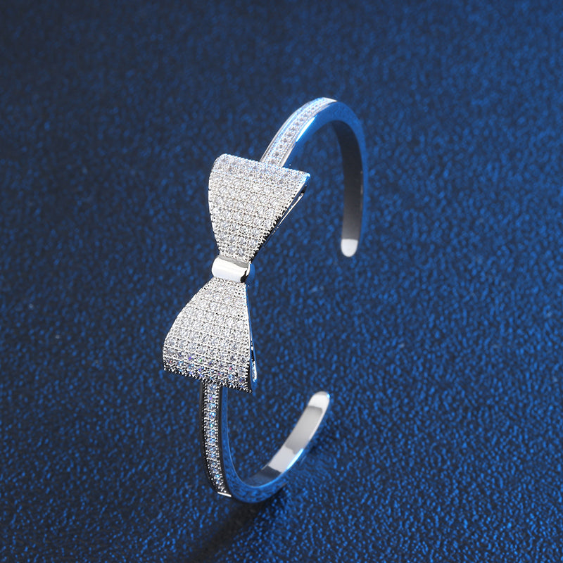 2pcs/lot CZ Paved Bow Tie Open Bracelet Silver Women Bracelets Charms Beads Beyond