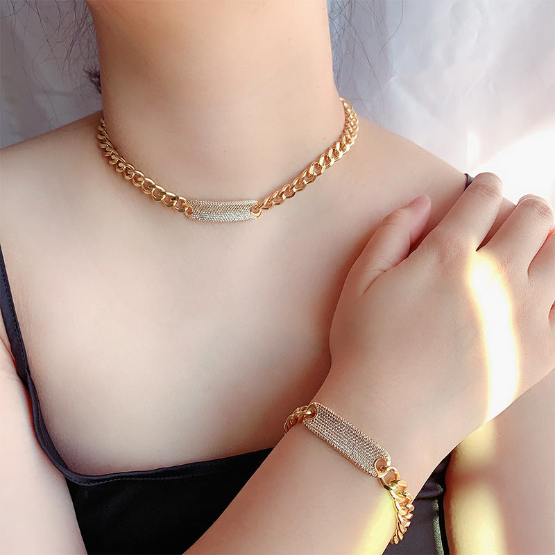 2pcs/lot Clear CZ Paved Chain Bracelet + Necklaces Set Women Bracelets Charms Beads Beyond