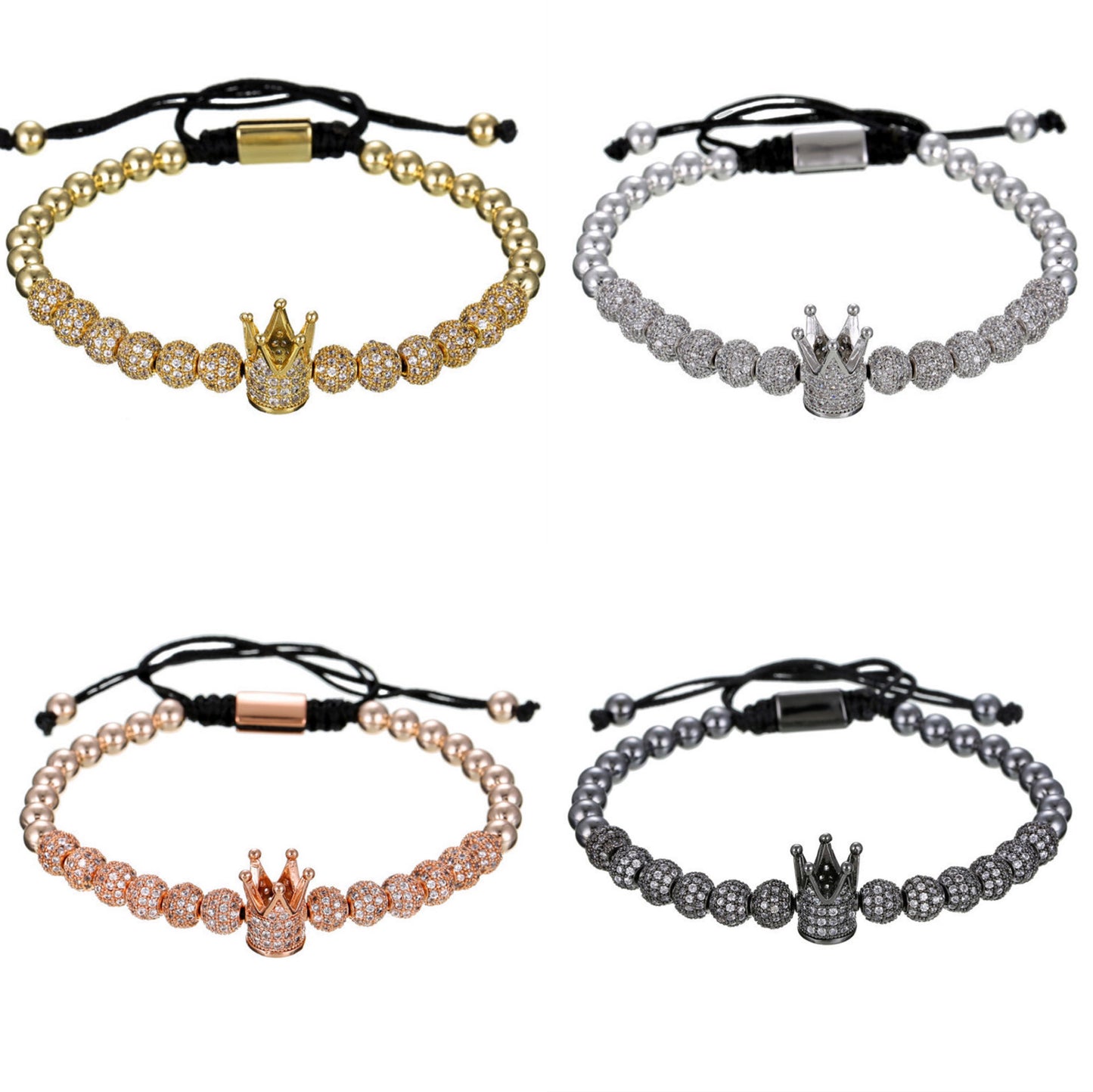 2pcs/lot 6mm CZ Paved Ball Crown Adjustable Bracelets Men Bracelets Charms Beads Beyond