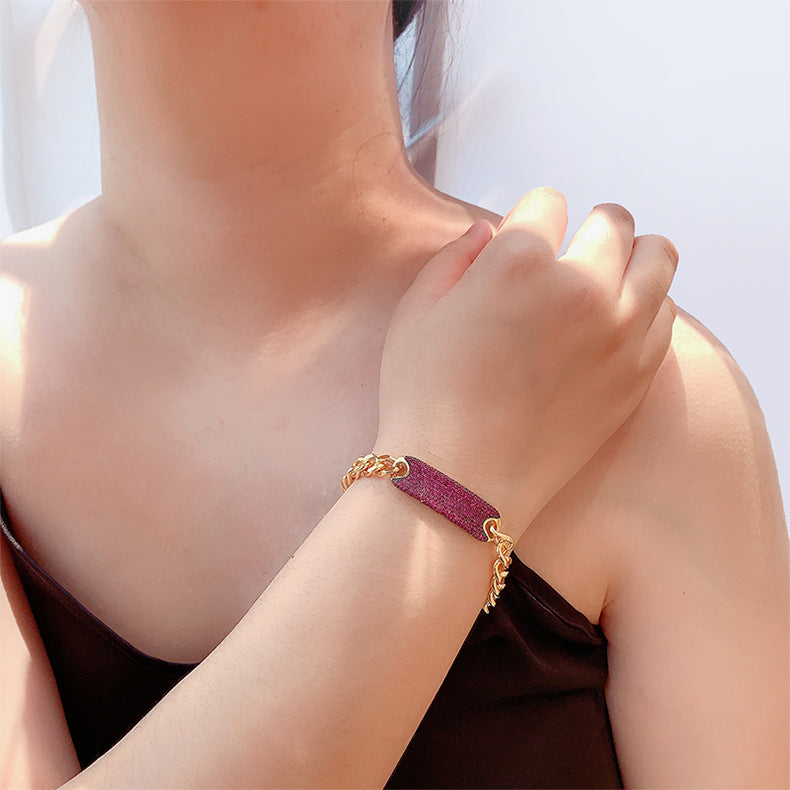 2pcs/lot Fuchsia/Blue CZ Paved Chain Bracelet Women Bracelets Charms Beads Beyond