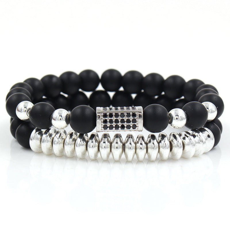 5 sets/lot 8mm Matte Stone Beads Hematite Bracelets Silver Men Bracelets Charms Beads Beyond