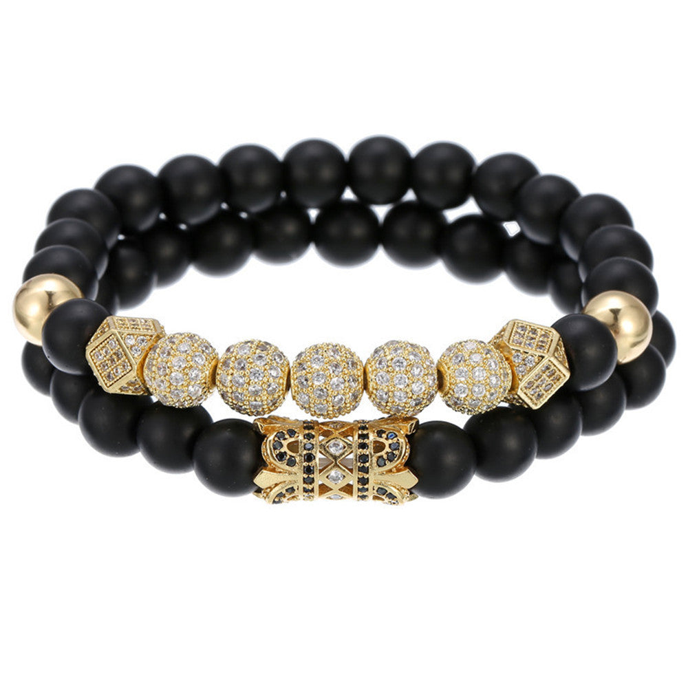 5 sets/lot 8mm CZ Paved Ball Matte Stone Beads Bracelets Gold Men Bracelets Charms Beads Beyond