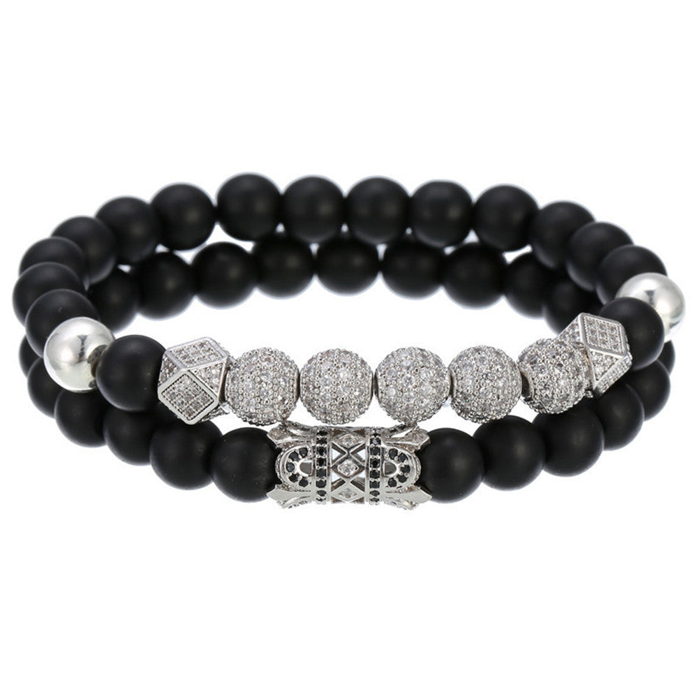 5 sets/lot 8mm CZ Paved Ball Matte Stone Beads Bracelets Silver Men Bracelets Charms Beads Beyond
