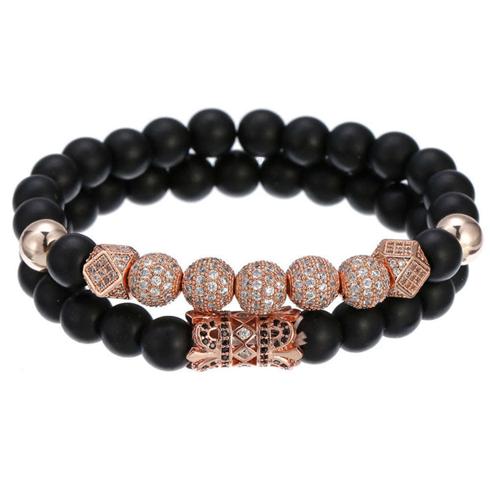 5 sets/lot 8mm CZ Paved Ball Matte Stone Beads Bracelets Rose Gold Men Bracelets Charms Beads Beyond