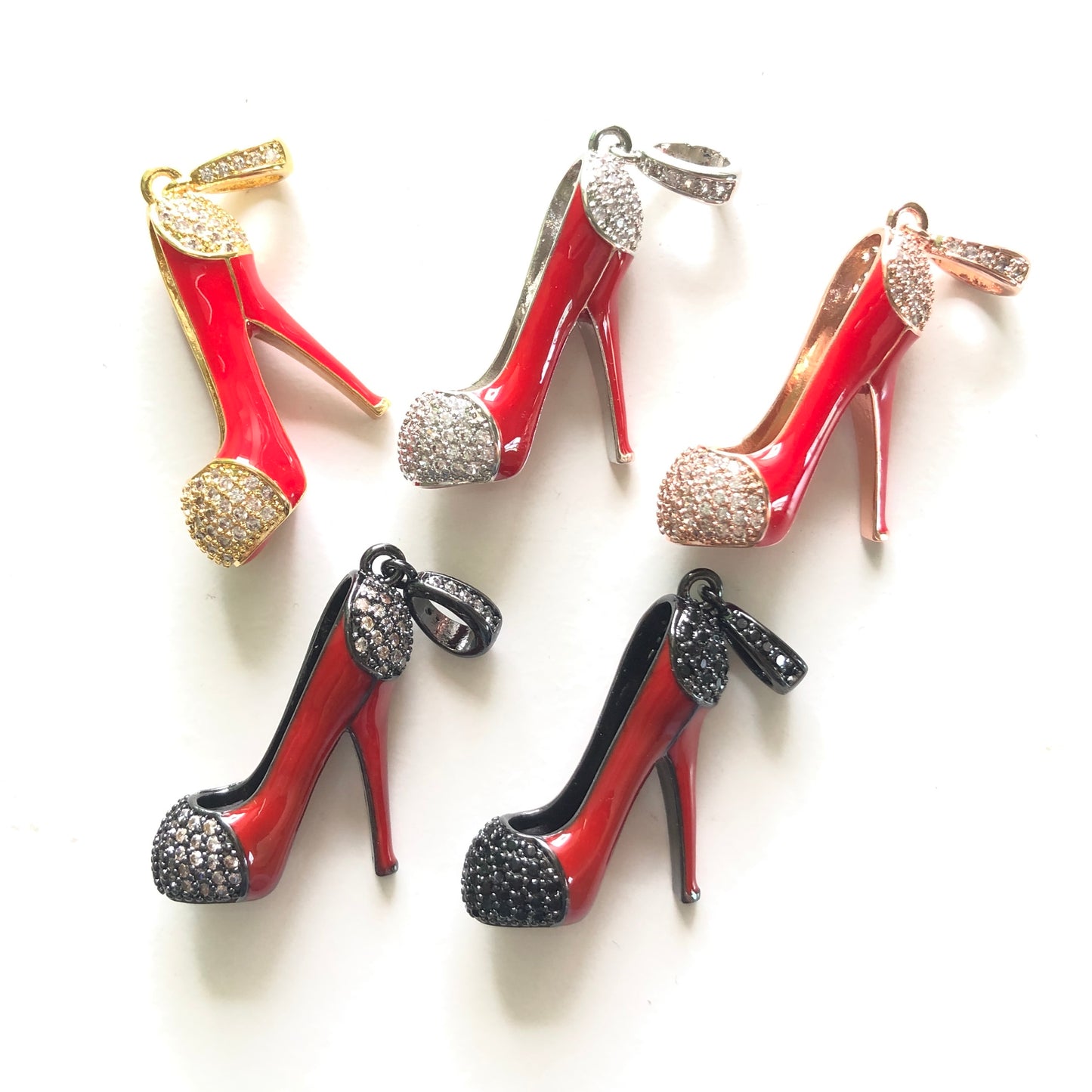 10pcs/lot 30*26mm CZ Paved Red High Heel Shoe Charms CZ Paved Charms High Heels On Sale Charms Beads Beyond