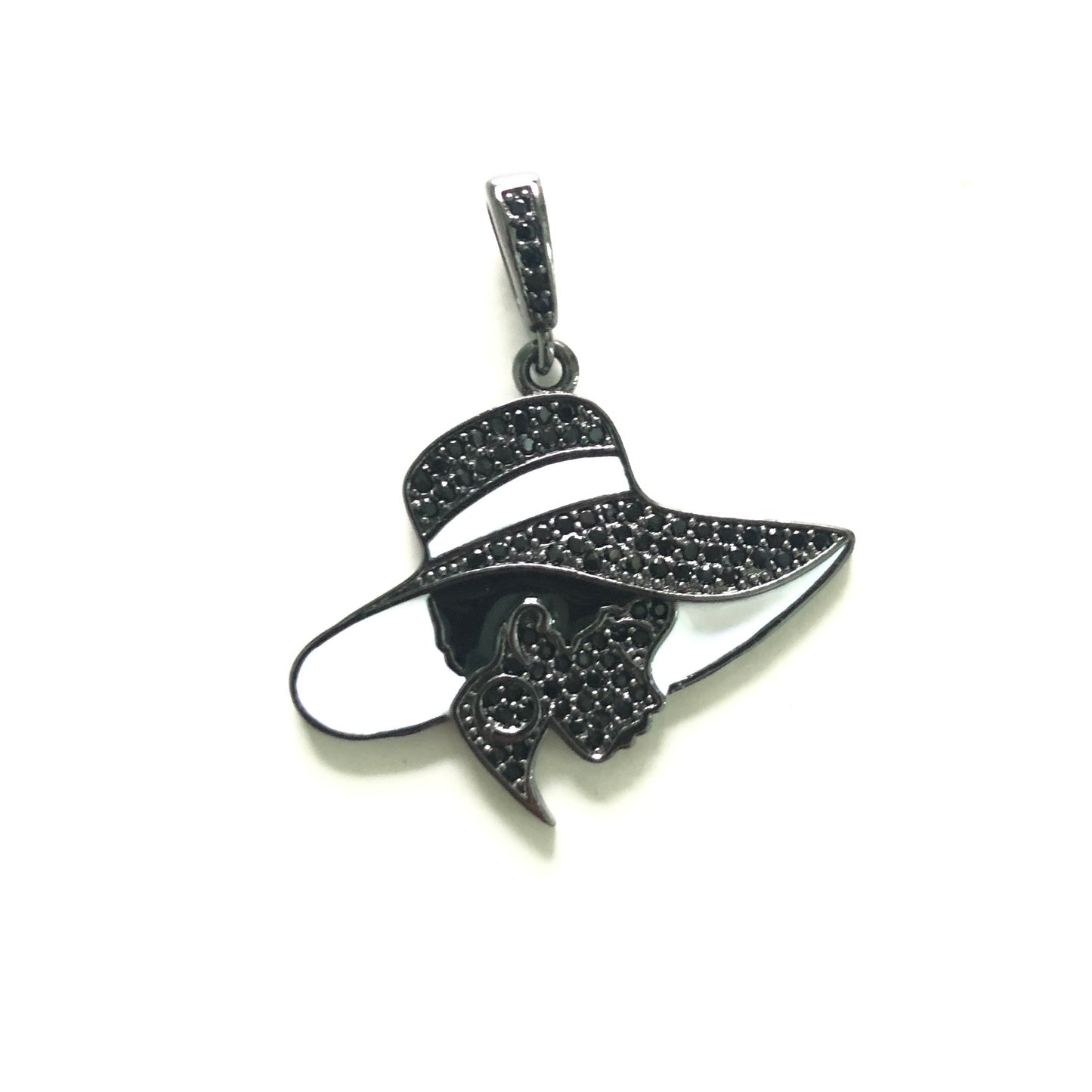 10pcs/lot 34*28mm CZ Afro Girl Lady in Hat Charms Black on Black CZ Paved Charms Afro Girl/Queen Charms Charms Beads Beyond