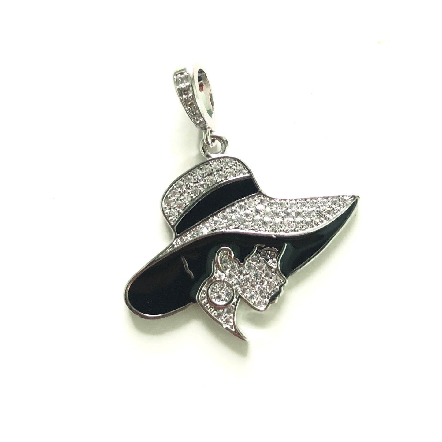 10pcs/lot 34*28mm CZ Afro Girl Lady in Hat Charms Silver CZ Paved Charms Afro Girl/Queen Charms Charms Beads Beyond