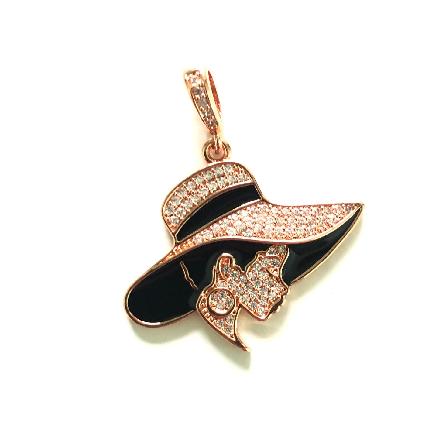 10pcs/lot 34*28mm CZ Afro Girl Lady in Hat Charms Rose Gold CZ Paved Charms Afro Girl/Queen Charms Charms Beads Beyond