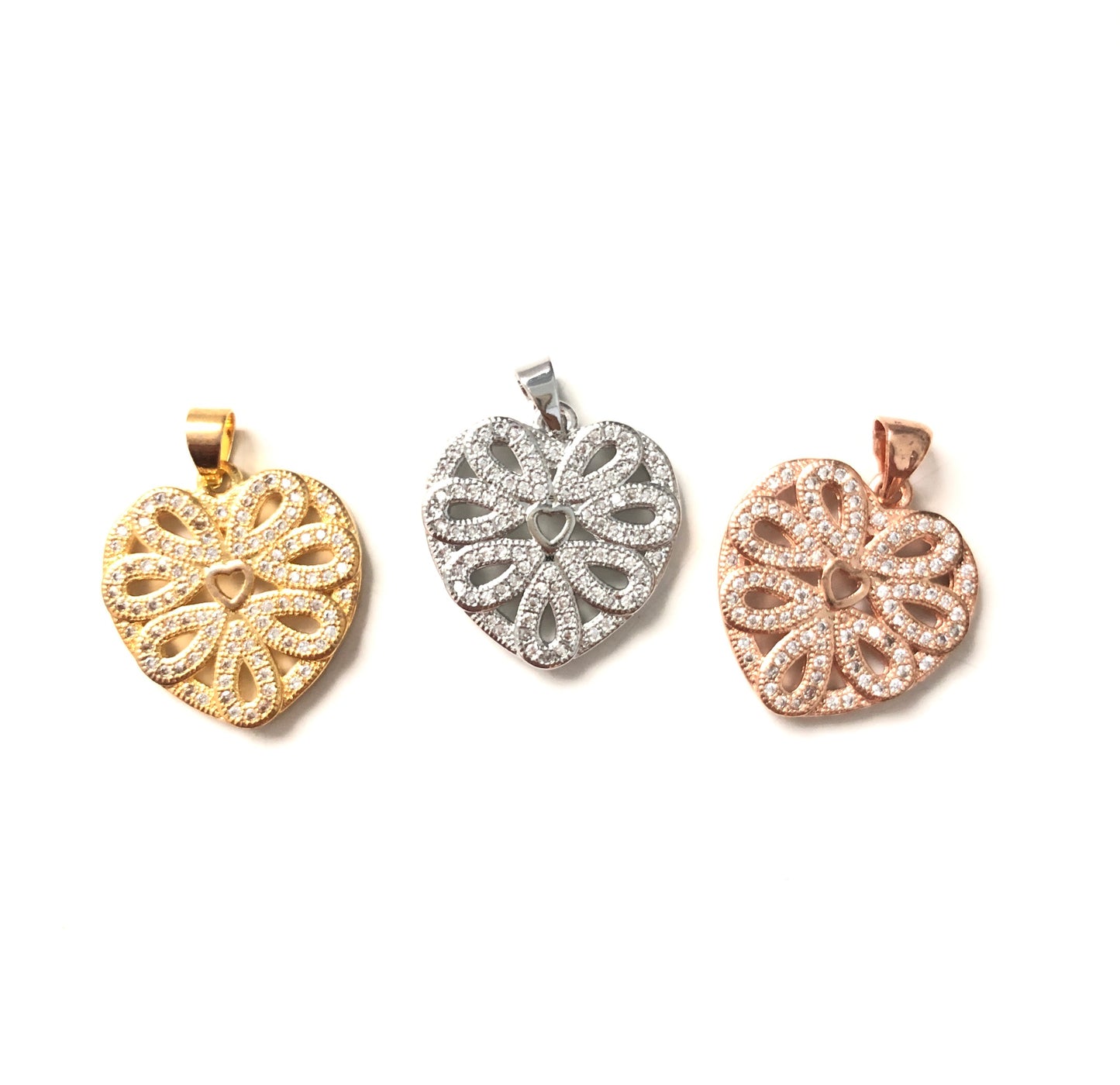 10pcs/lot 19*19mm CZ Paved Heart Charms CZ Paved Charms Hearts Charms Beads Beyond