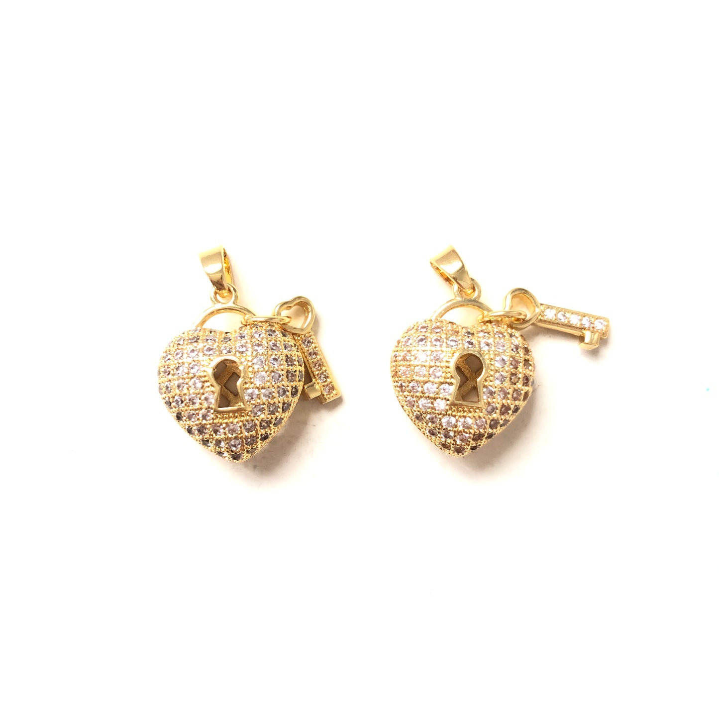 10pcs/lot 23*14.3mm CZ Paved Heart Lock Charms Gold CZ Paved Charms Hearts Keys & Locks Charms Beads Beyond