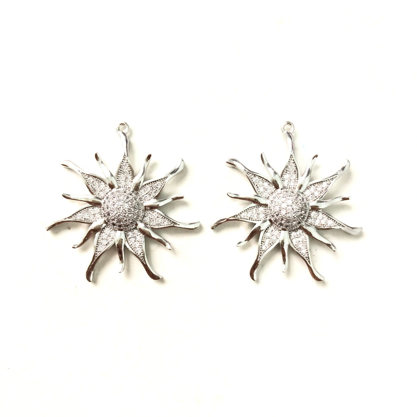 10pcs/lot 35mm CZ Paved Sunflower Charms Silver CZ Paved Charms Large Sizes Sun Moon Stars Charms Beads Beyond