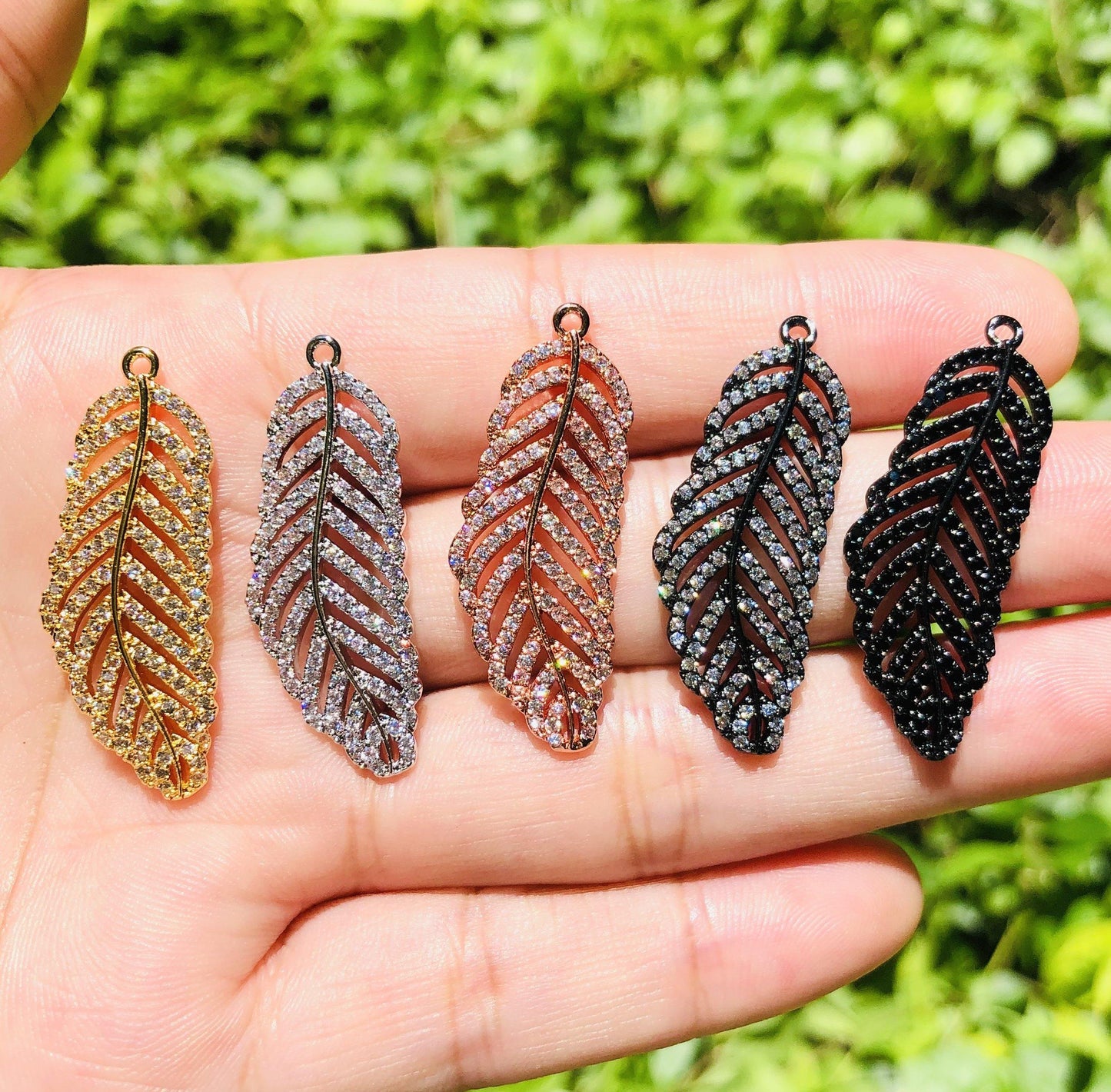 10pcs/lot 30.5*13mm CZ Paved Feather Charms Mix Colors CZ Paved Charms Feathers On Sale Charms Beads Beyond