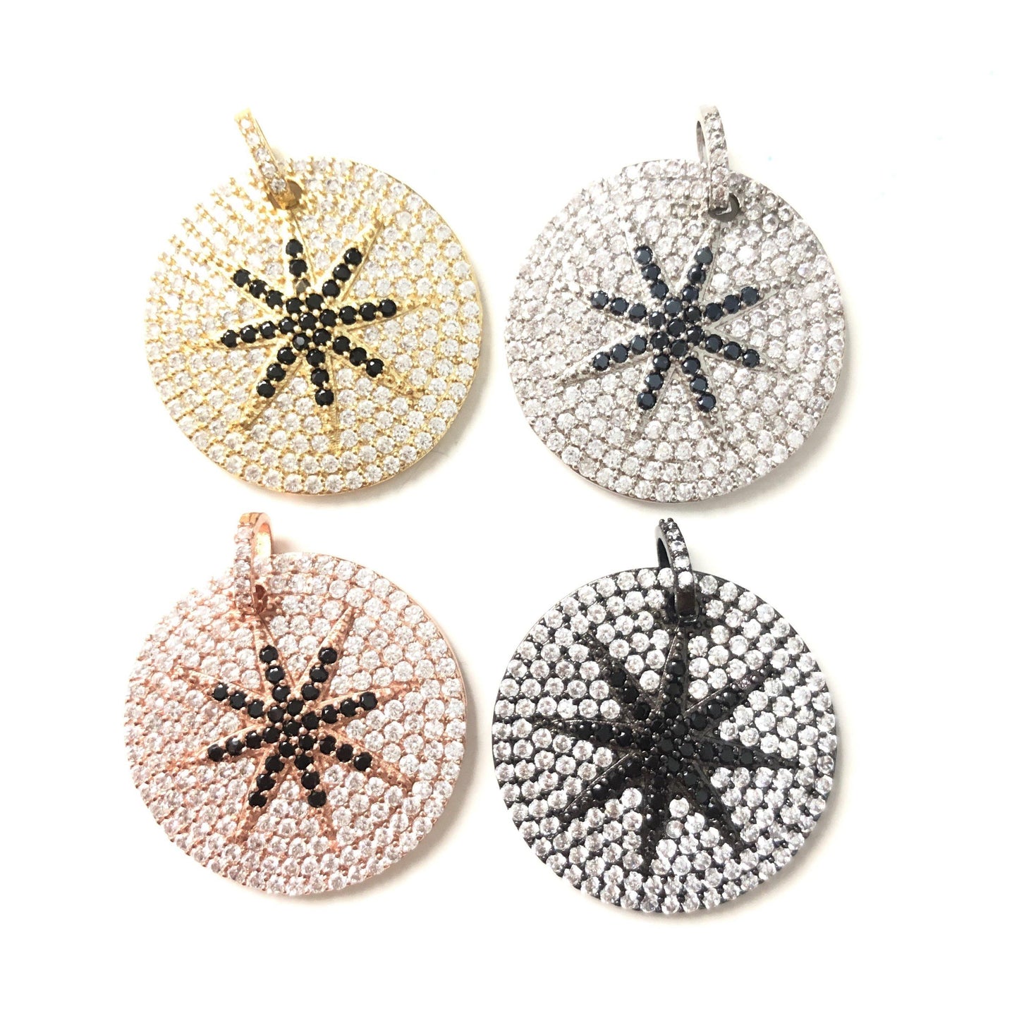 5-10pcs/lot 28*28mm CZ Paved Big Size Star Round Charms CZ Paved Charms Large Sizes Charms Beads Beyond
