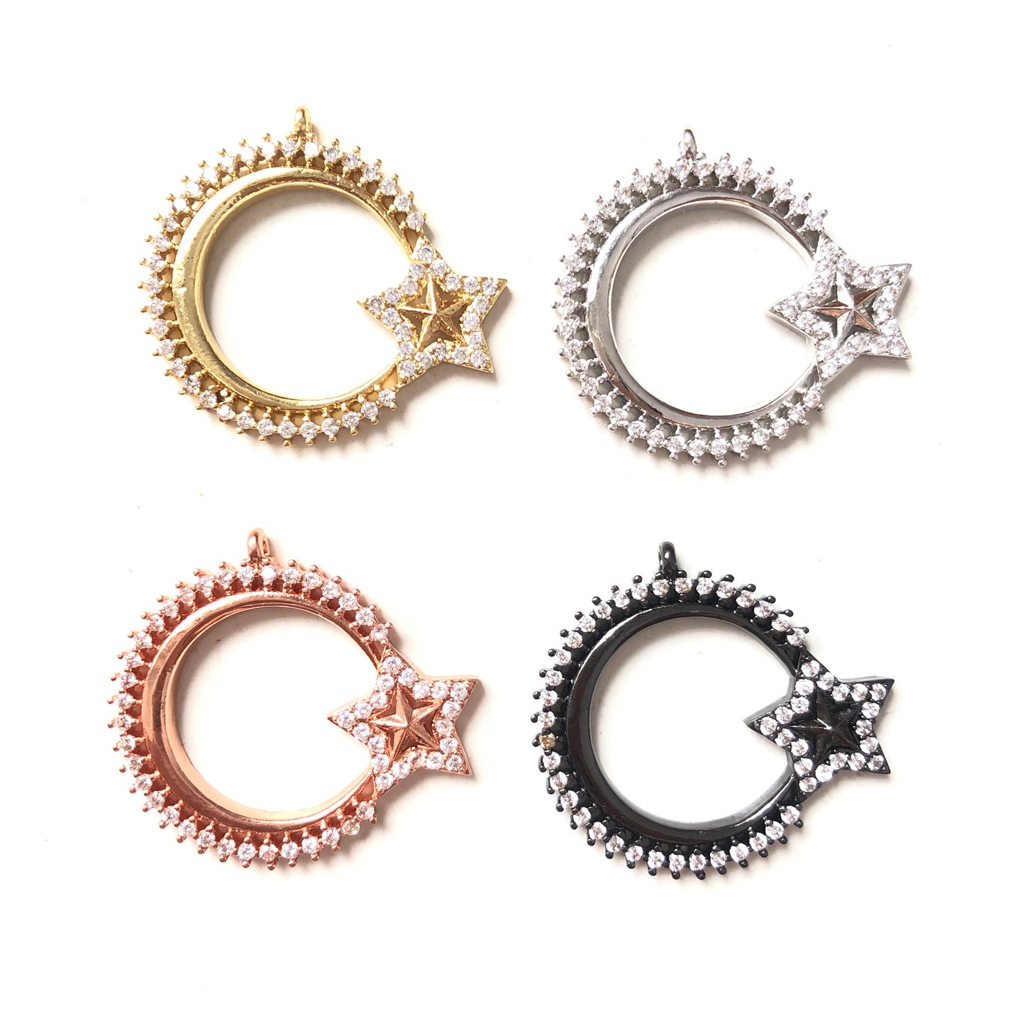 5-10pcs/lot 32*30mm CZ Paved Circle Star Charms CZ Paved Charms Large Sizes Sun Moon Stars Charms Beads Beyond