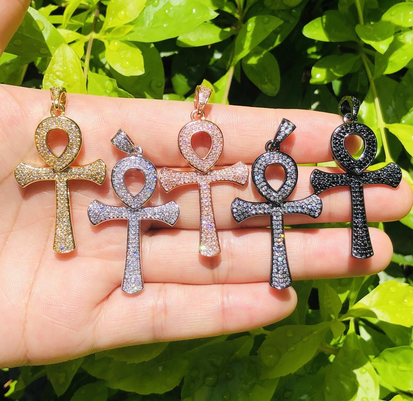 10pcs/lot 45*23.3mm CZ Paved Ankh Charms Mix Color CZ Paved Charms ANKH Symbols Charms Beads Beyond
