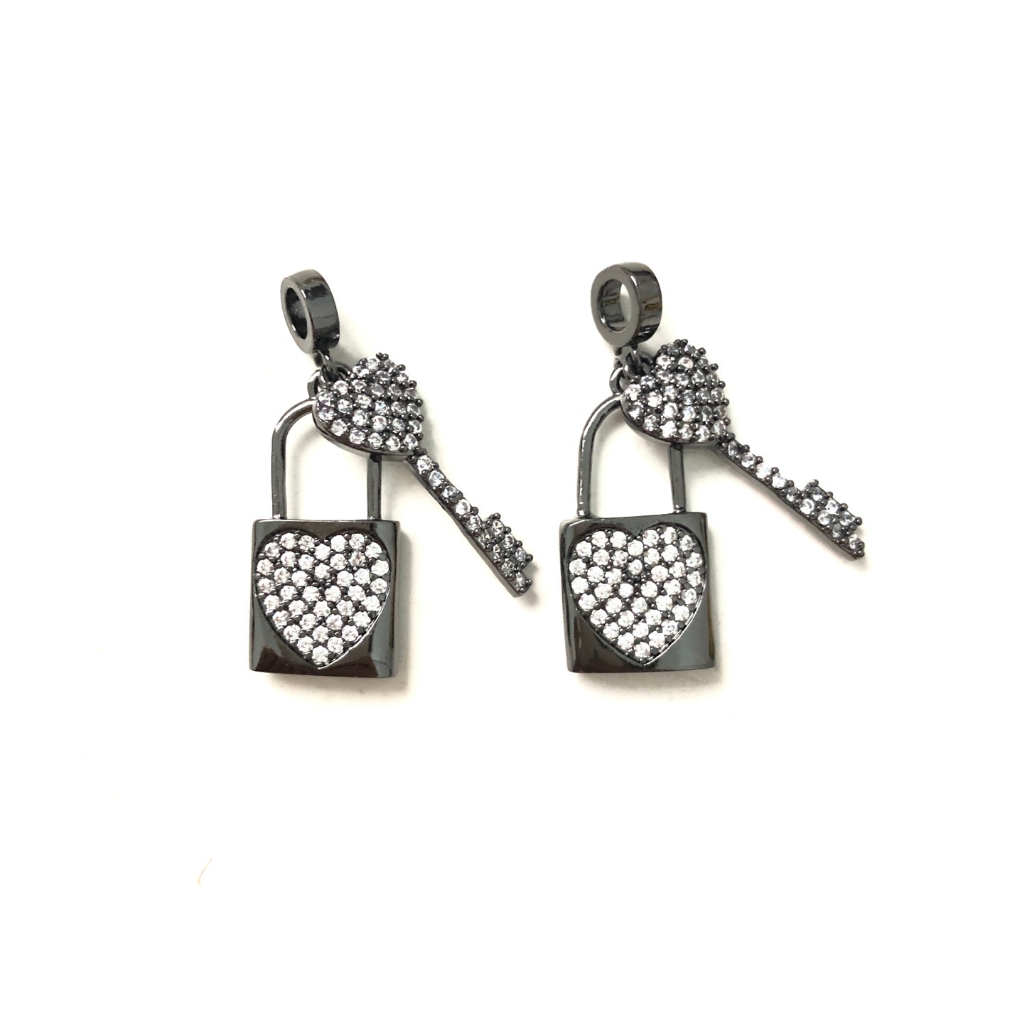 10pcs/lot 24*13mm CZ Paved Heart Lock & Key Charms Black CZ Paved Charms Keys & Locks Charms Beads Beyond