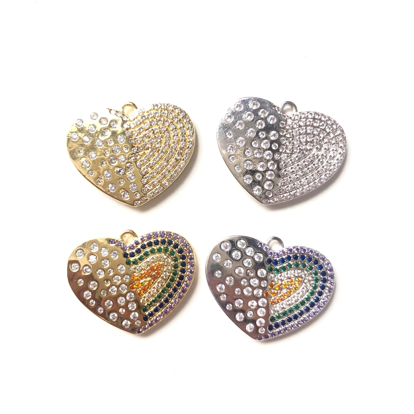 10pcs/lot 20*24.5mm CZ Paved Heart Charms CZ Paved Charms Colorful Zirconia Hearts Charms Beads Beyond