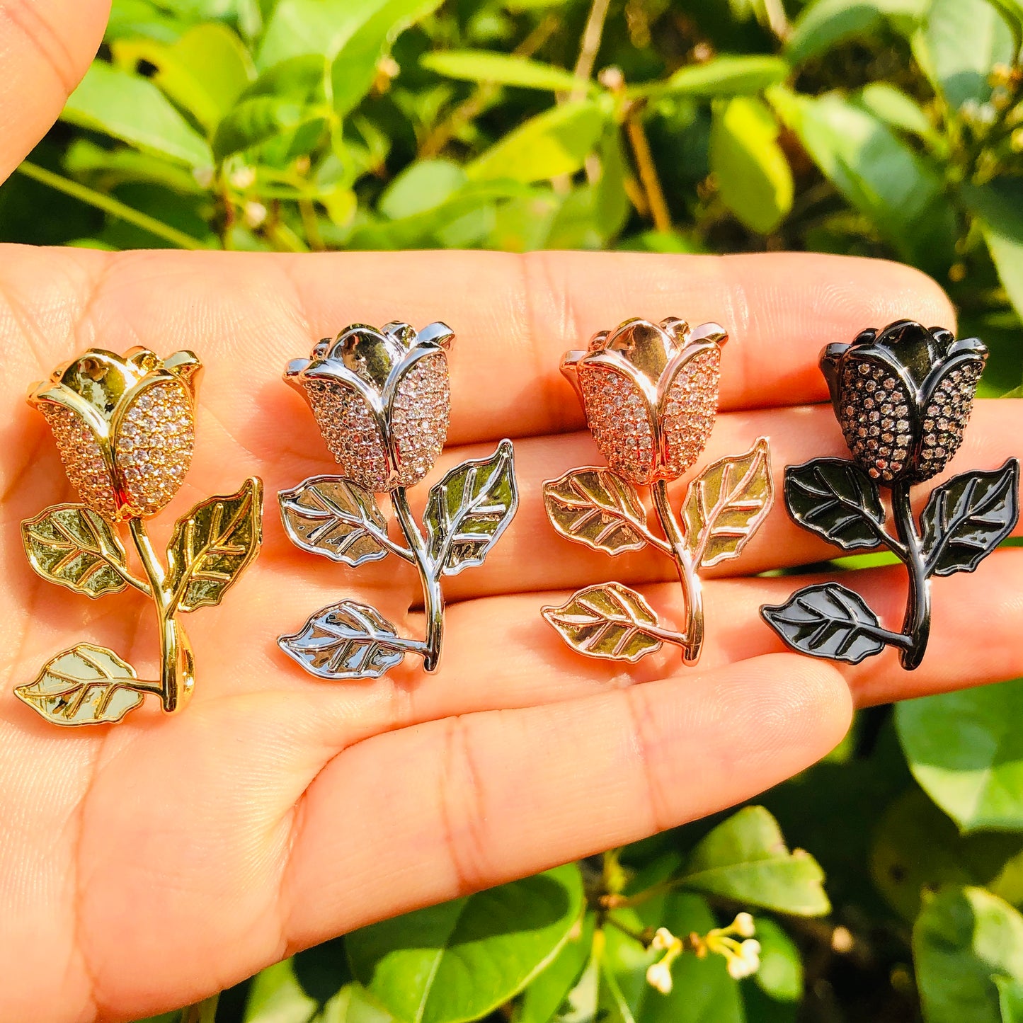 10pcs/lot 32*23mm Clear CZ Paved Rose Flower Charms Mix Colors CZ Paved Charms Flowers Large Sizes On Sale Charms Beads Beyond