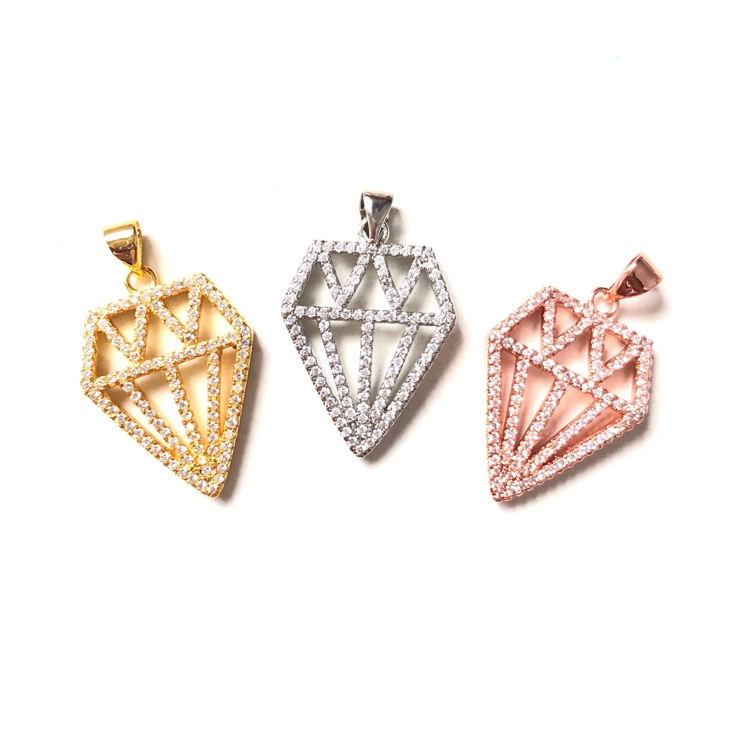 10pcs/lot 25*18mm CZ Paved Diamond Charms CZ Paved Charms Diamond Charms Beads Beyond